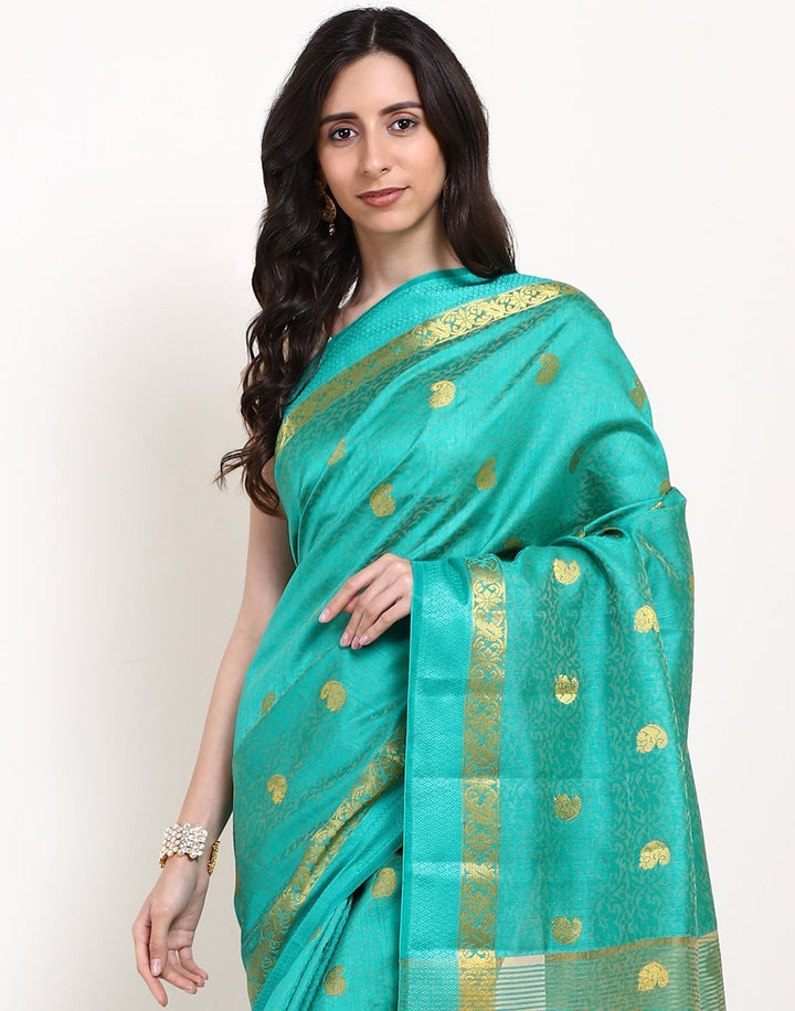 MBZ Meena Bazaar-Green Art Handloom Saree