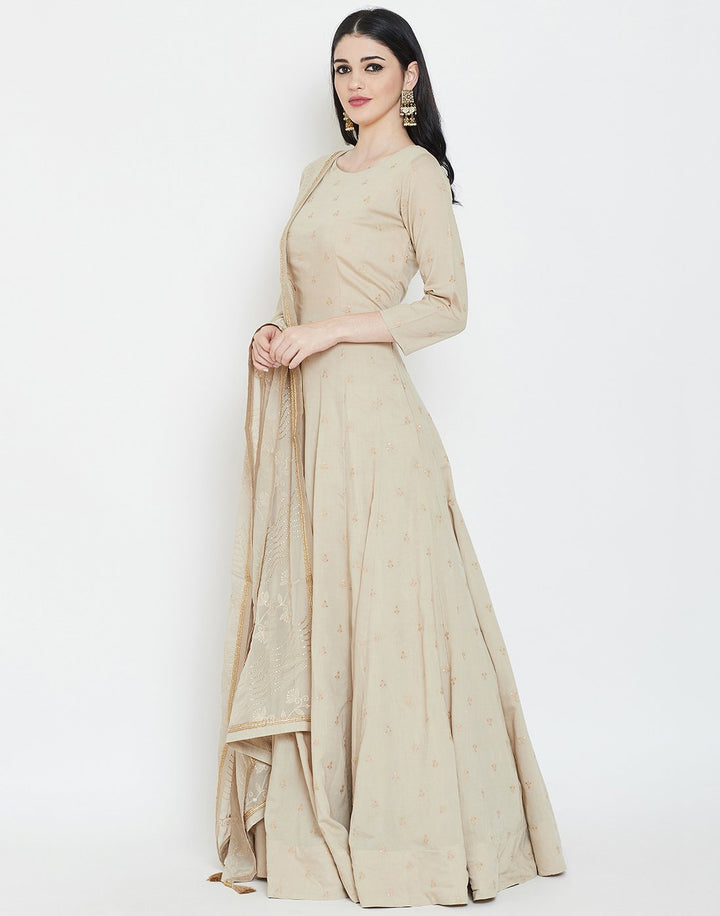MBZ Meena Bazaar-Beige Cotton Chanderi Salwar Kameez