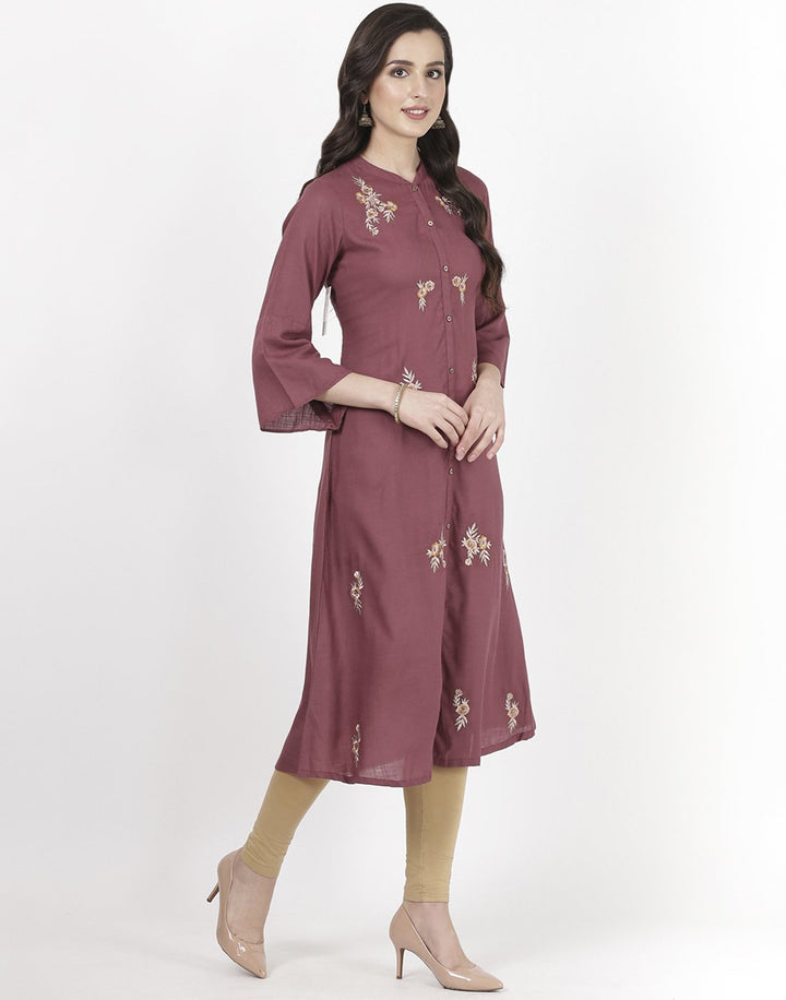 MBZ Meena Bazaar-Wine Cotton Kurti