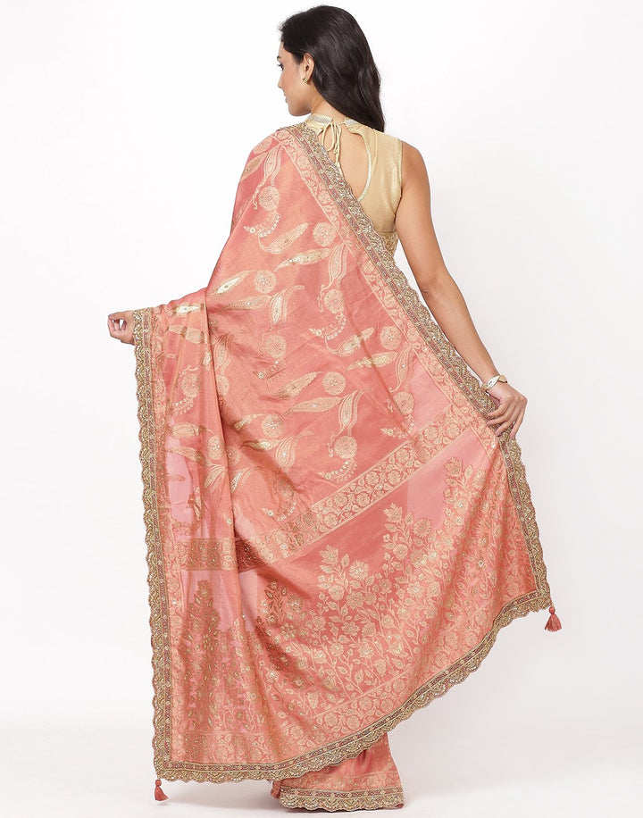 MBZ Meena Bazaar-Beige Banarasi Tissue Saree