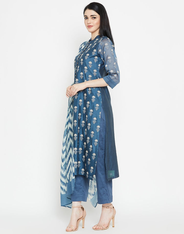 MBZ Meena Bazaar-Navy Blue Cotton Chanderi Salwar Kameez