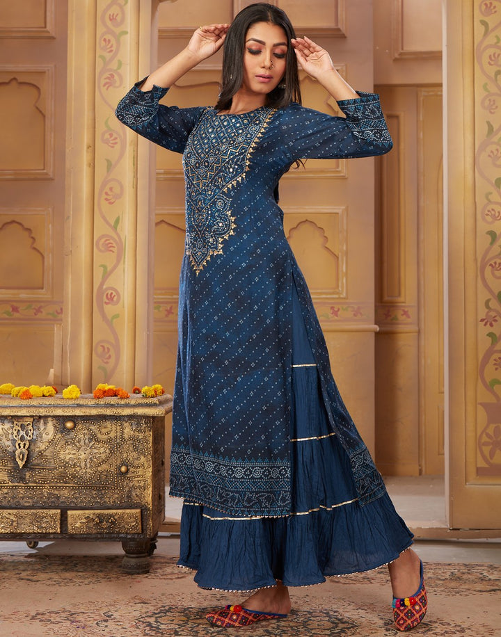 MBZ Meena Bazaar-Blue Cotton Chanderi Kurti
