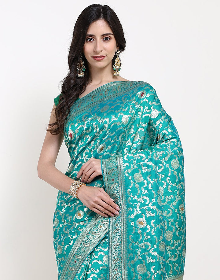 MBZ Meena Bazaar-Orange Banarasi Art Handloom Saree