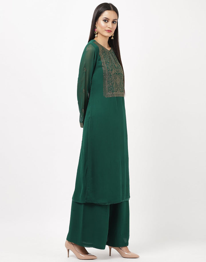 MBZ Meena Bazaar-Wine Georgette Kurti with Palazzo