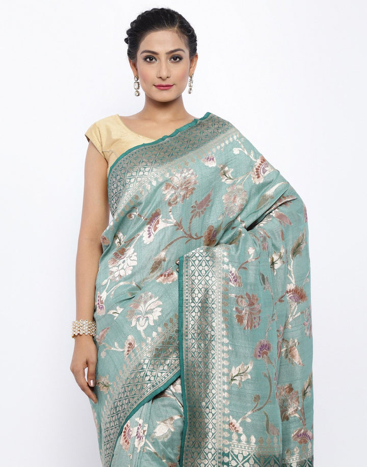 MBZ Meena Bazaar-Grey Banarasi Woven Saree