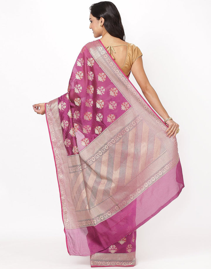 MBZ Meena Bazaar-Navy Blue Cotton Woven Saree