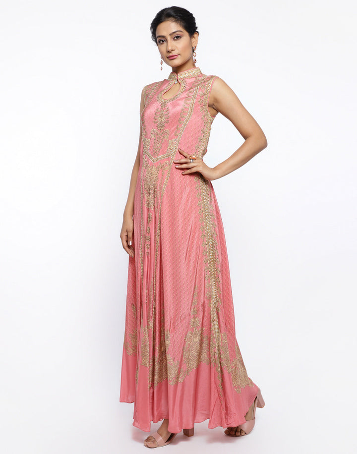 MBZ Meena Bazaar-Mustard Crepe Digital Printed Long Dress