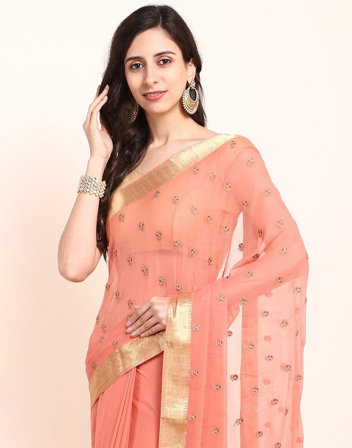 MBZ Meena Bazaar-Yellow Chiffon Saree