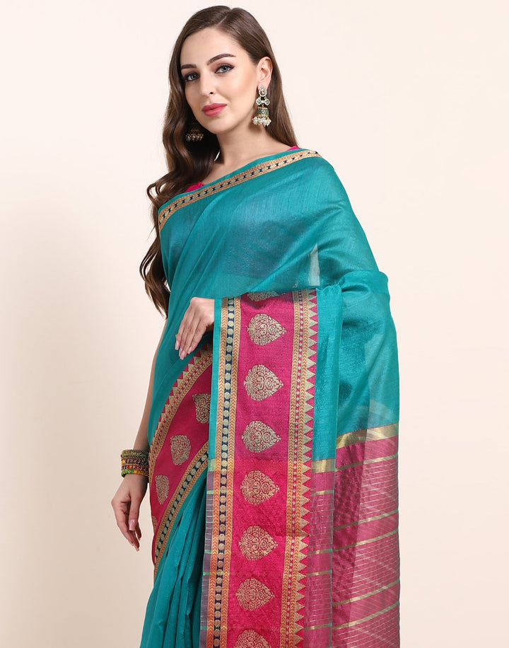 MBZ Meena Bazaar-Lake Blue Art Handloom Saree