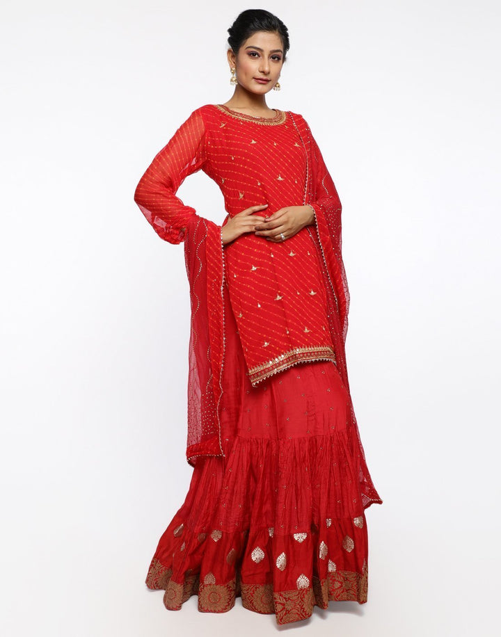 MBZ Meena Bazaar-Red Georgette Stitched Laacha