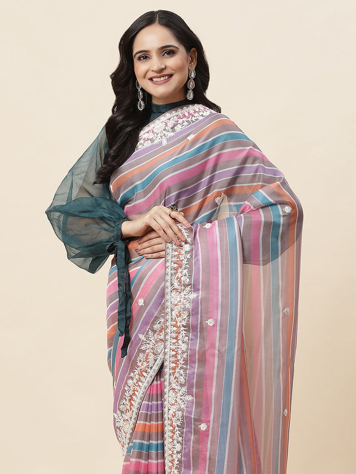 Abstract Sequence Printed Organza Saree - Meena Bazaar