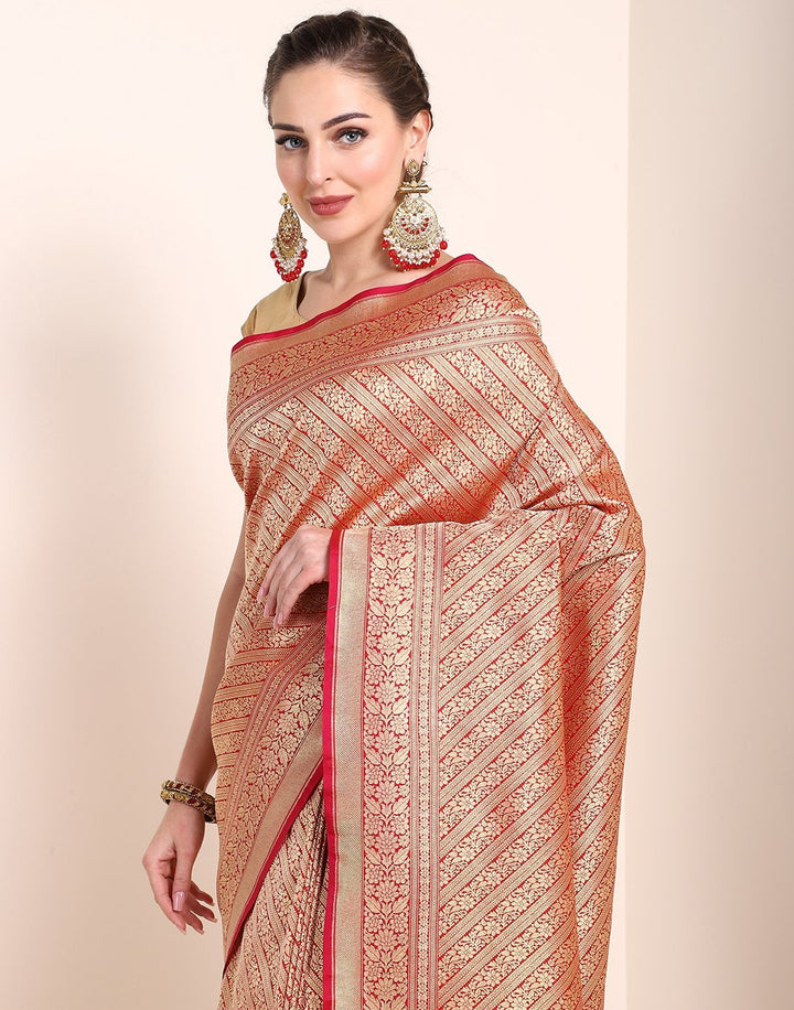 MBZ Meena Bazaar-Red Banarasi Art Handloom Saree