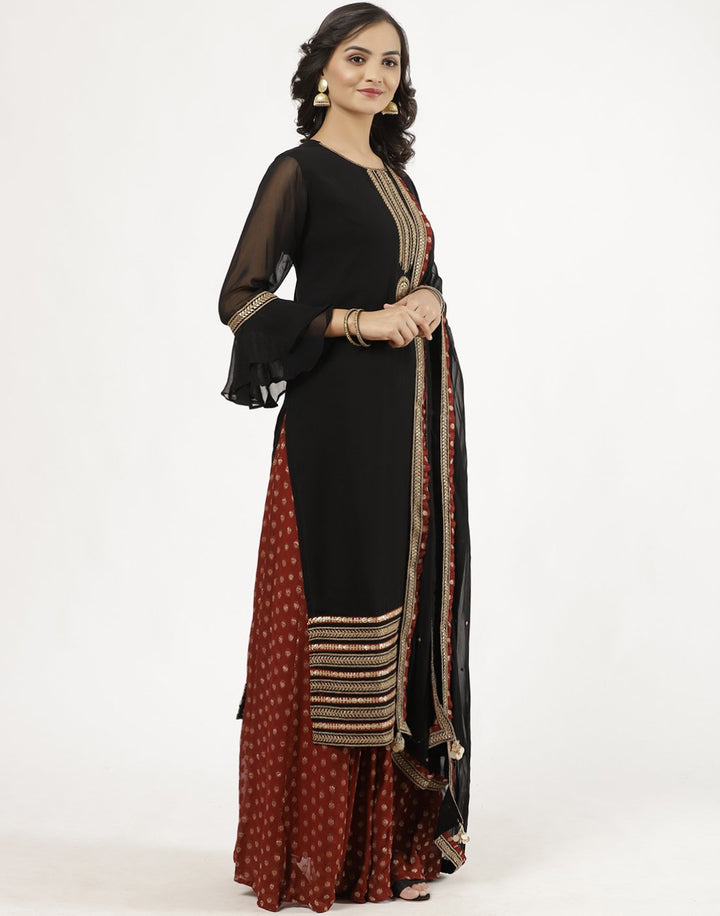 MBZ Meena Bazaar-Beautiful Navy Blue Georgette Salwaar Kameez Stitched Suit