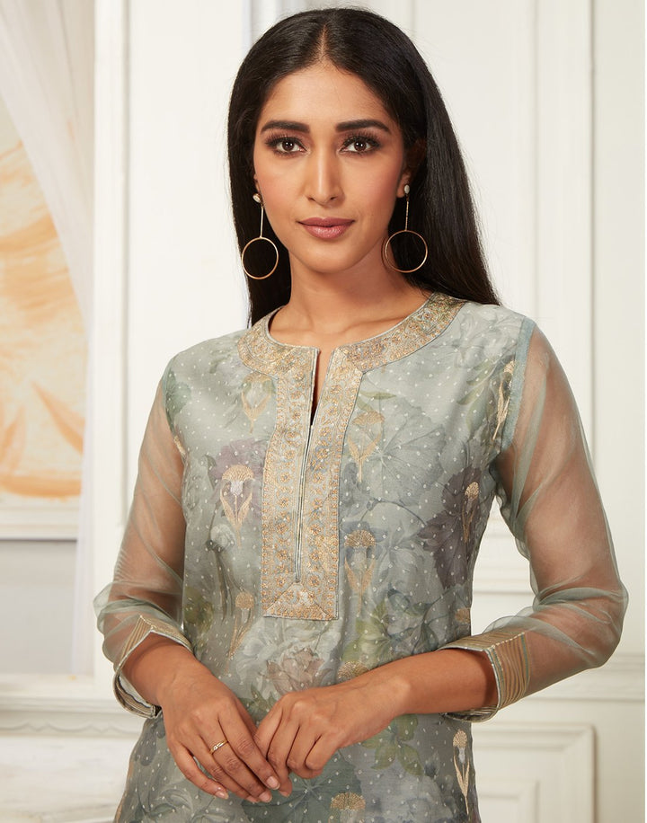 MBZ Meena Bazaar-Elegant Cotton Chanderi Kurti with Plazzo