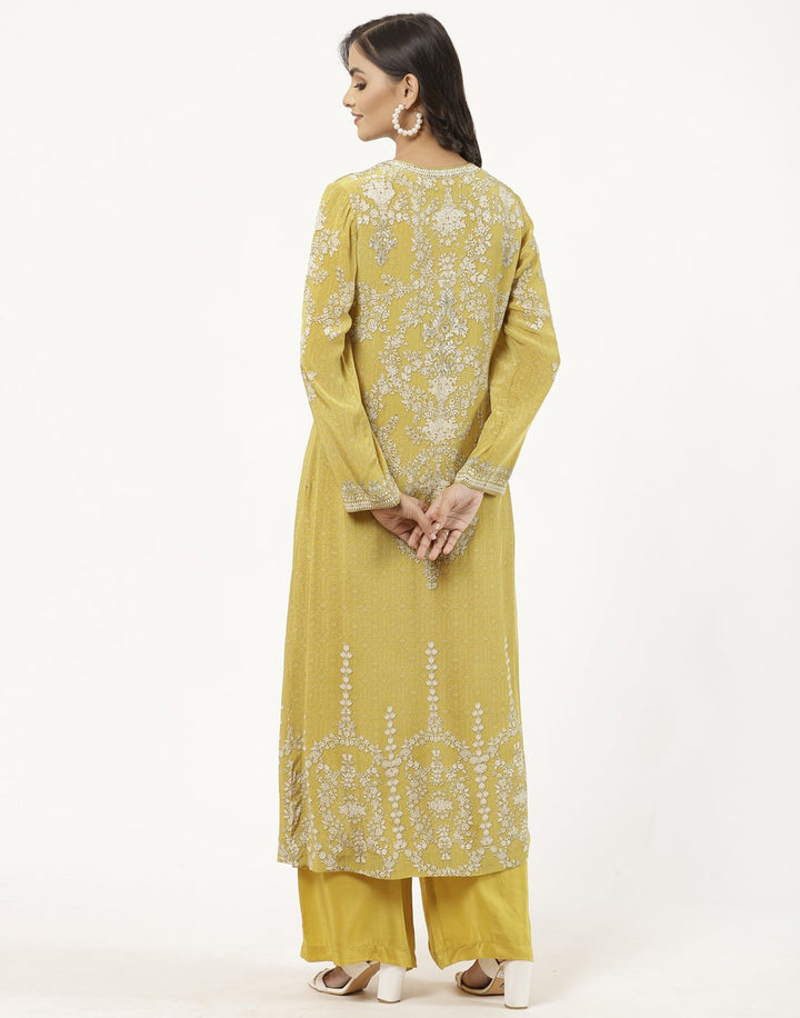 MBZ Meena Bazaar-Mustard Digital Printed Crepe Salwaar Kameez Stitched Suit