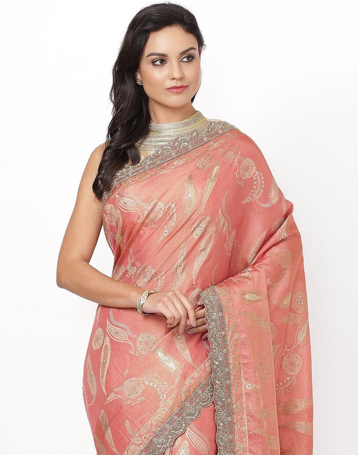 MBZ Meena Bazaar-Beige Banarasi Tissue Saree