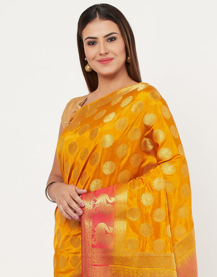 MBZ Meena Bazaar-Mustard Art Handloom Saree