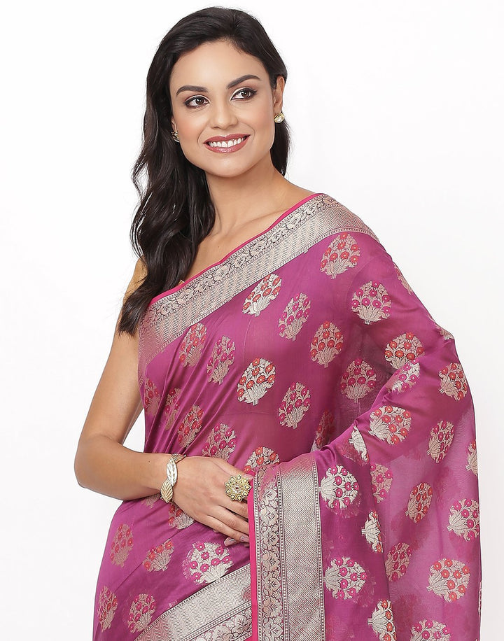 MBZ Meena Bazaar-Navy Blue Cotton Woven Saree