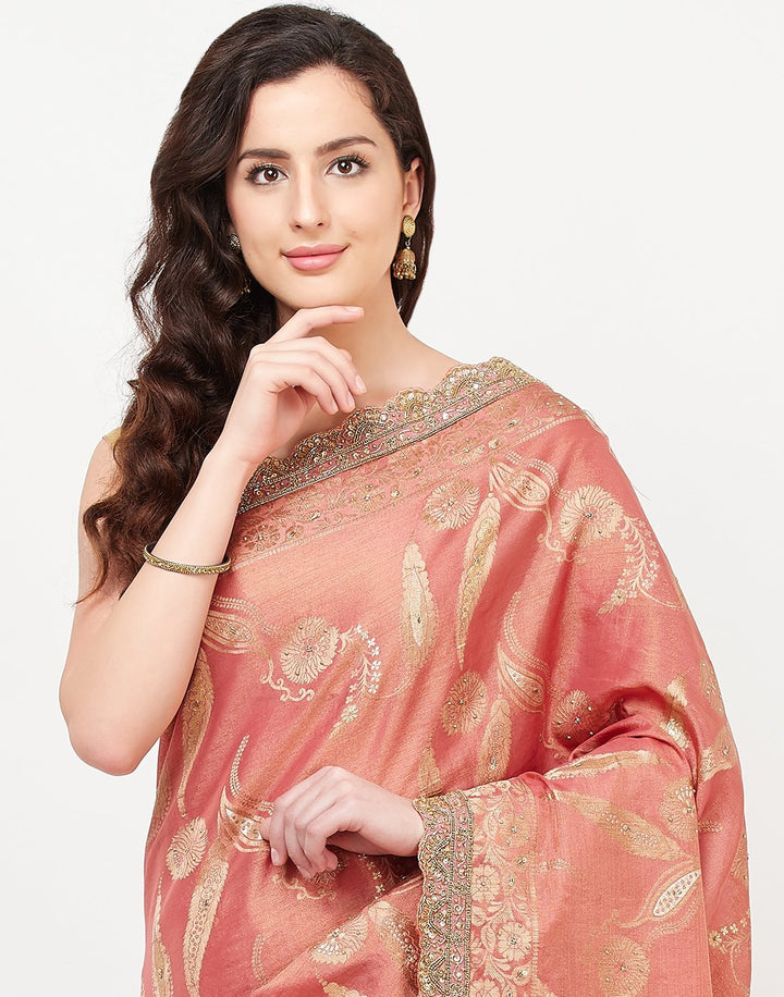 MBZ Meena Bazaar-Beige Banarasi Tissue Saree