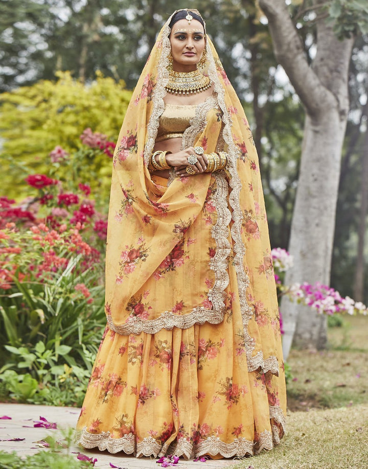 MBZ Meena Bazaar-Mustard Organza Kora Laacha