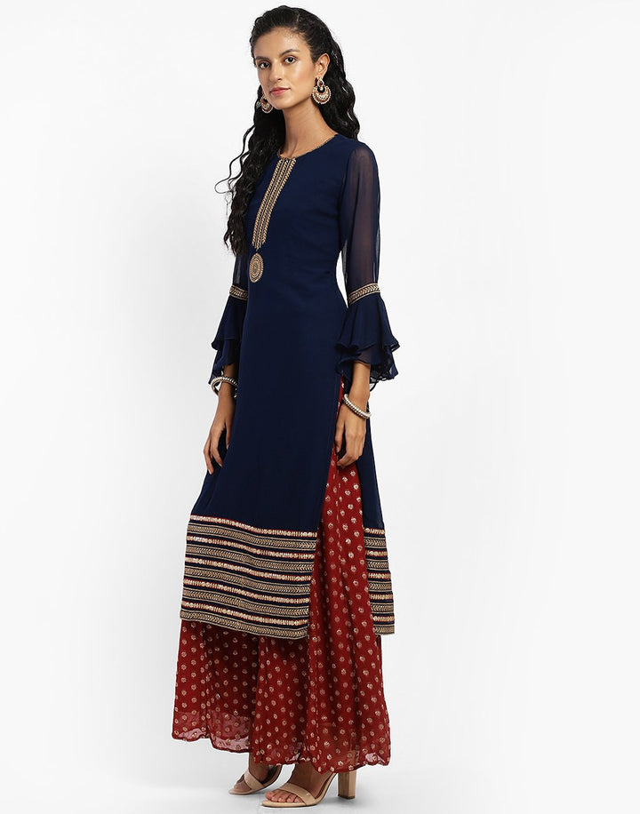 MBZ Meena Bazaar-Beautiful Navy Blue Georgette Salwaar Kameez Stitched Suit