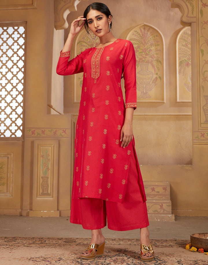 MBZ Meena Bazaar-Cotton Chanderi Kurti with Plazzo