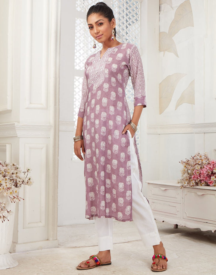 MBZ Meena Bazaar-Mauve Cotton Kurti