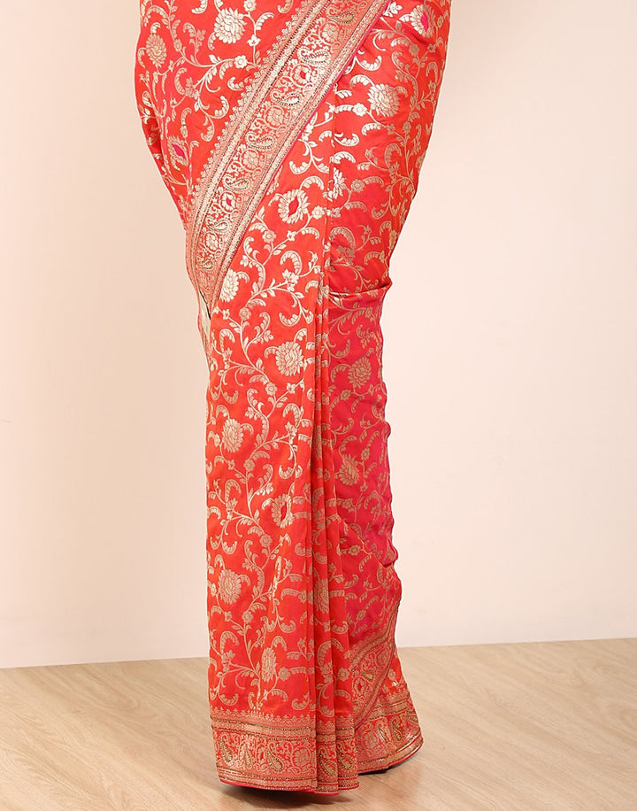 MBZ Meena Bazaar-Orange Banarasi Art Handloom Saree
