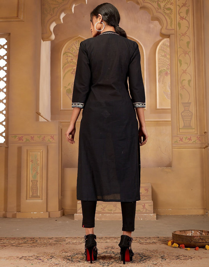 MBZ Meena Bazaar-Black Pure handloom weave kurta