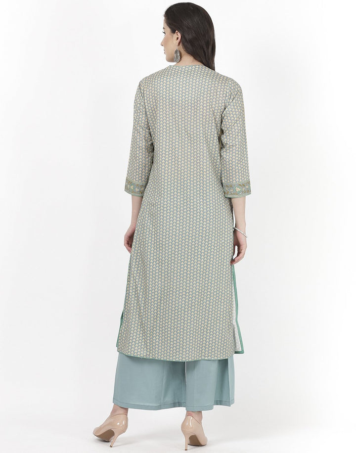 MBZ Meena Bazaar-Grey Green Cotton Kurti with Palazzo
