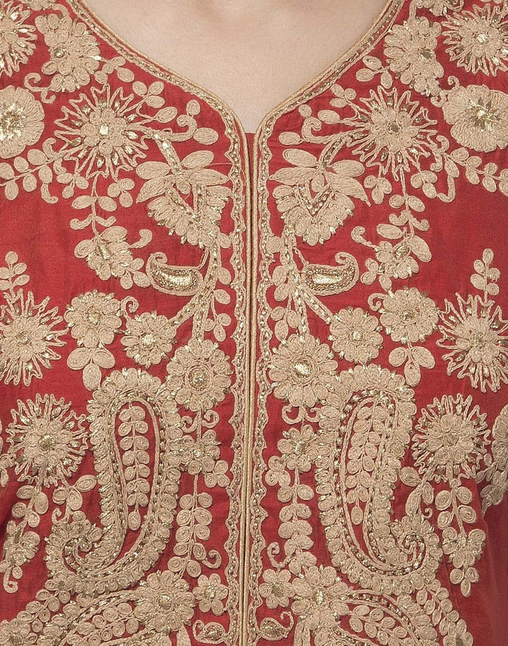 MBZ Meena Bazaar-Red Cotton Chanderi Stitched Salwaar Kameez