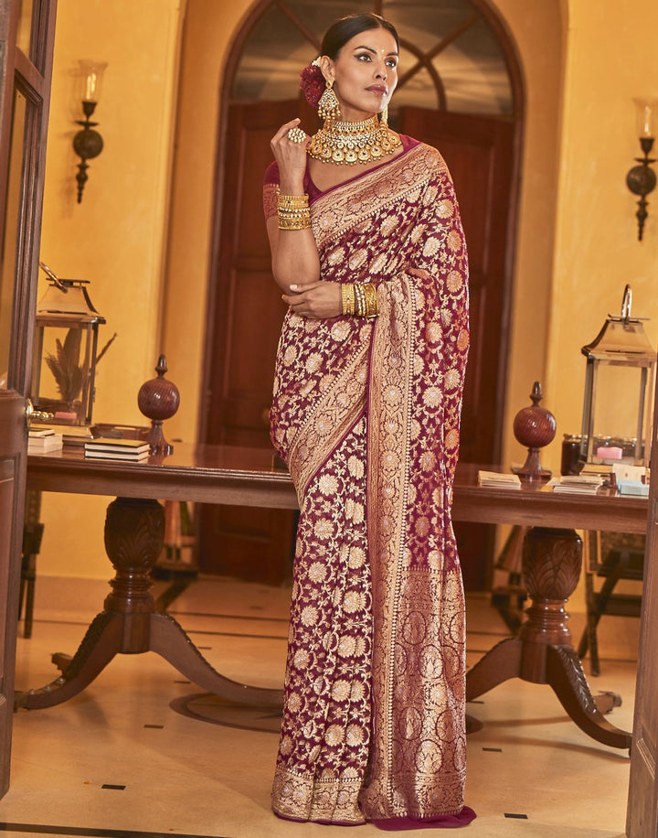 MBZ Meena Bazaar-Wine Banarasi Kaddi Saree
