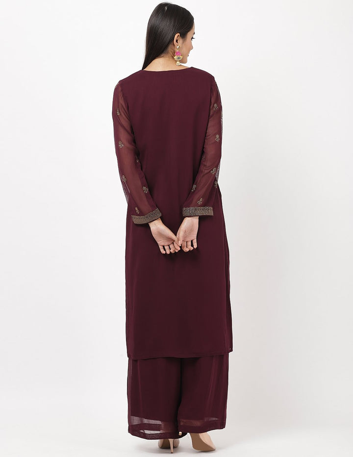 MBZ Meena Bazaar-Wine Georgette Kurti with Palazzo