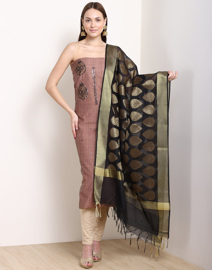 MBZ Meena Bazaar-Brown Black Chanderi Suit Set