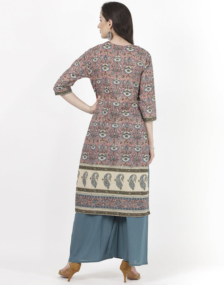 MBZ Meena Bazaar-Pink Teal Blue Cotton Kurti with Palazzo