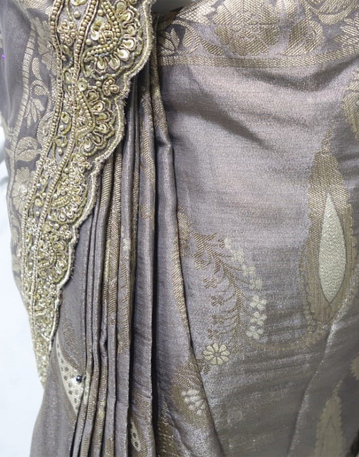 MBZ Meena Bazaar-Beige Banarasi Tissue Saree