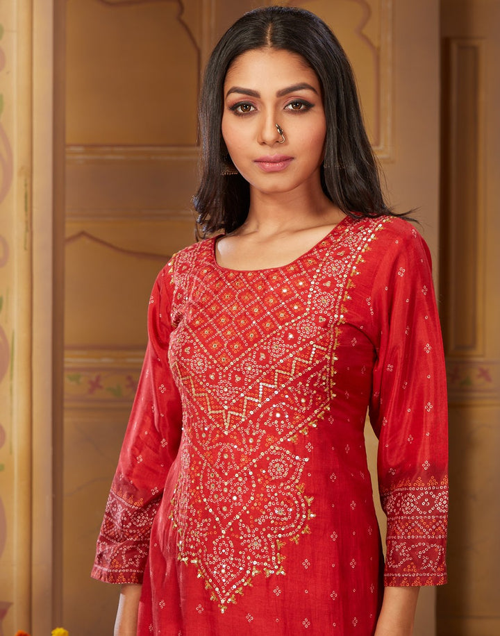 MBZ Meena Bazaar-Blue Cotton Chanderi Kurti
