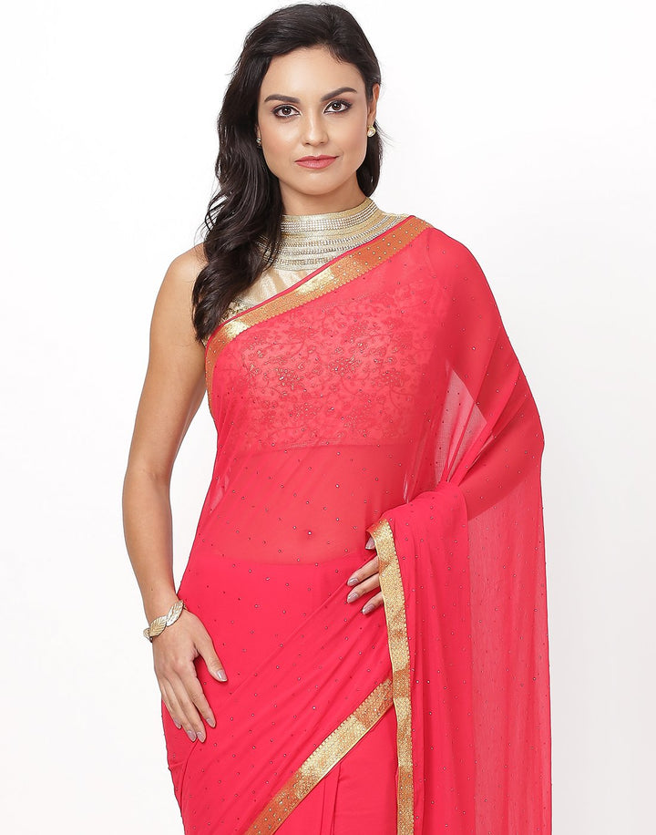 MBZ Meena Bazaar-Hot Pink Art Chiffon Saree