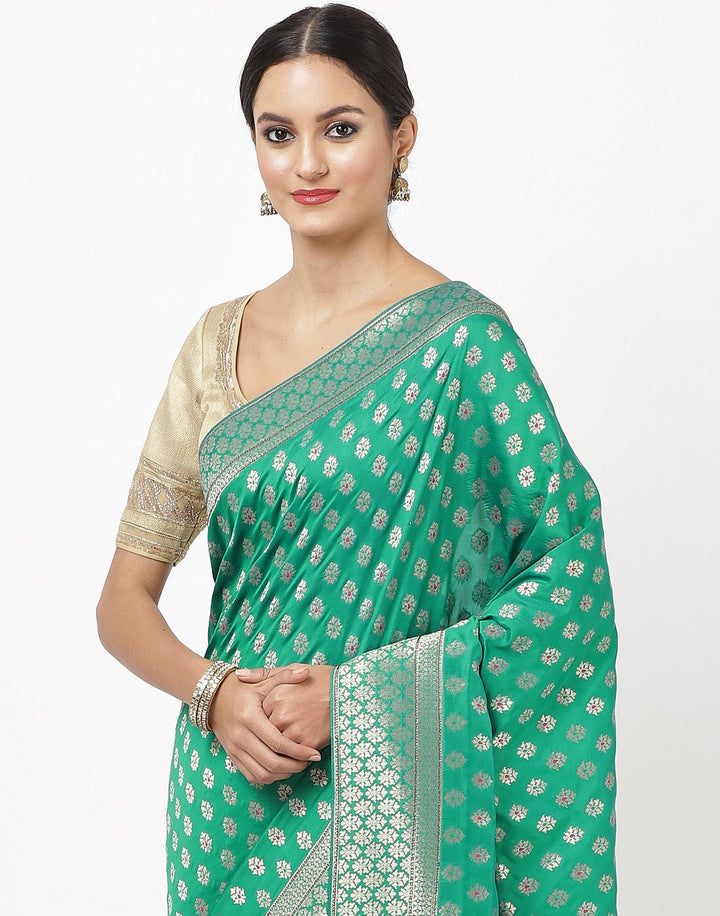 MBZ Meena Bazaar-Green Banarasi Woven Saree