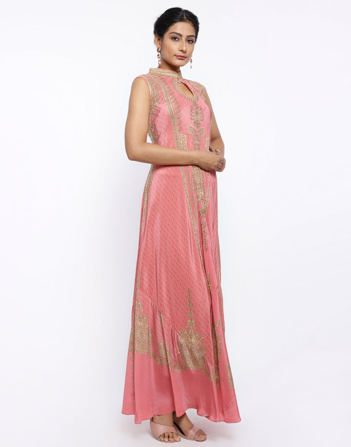 MBZ Meena Bazaar-Mustard Crepe Digital Printed Long Dress