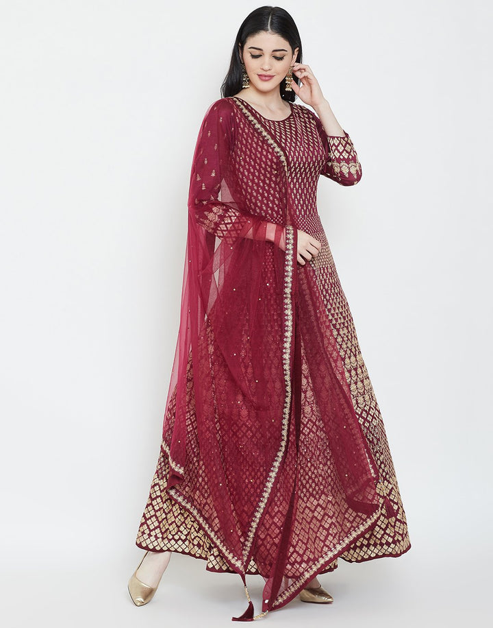 MBZ Meena Bazaar-Maroon Cotton Chanderi Salwar Kameez