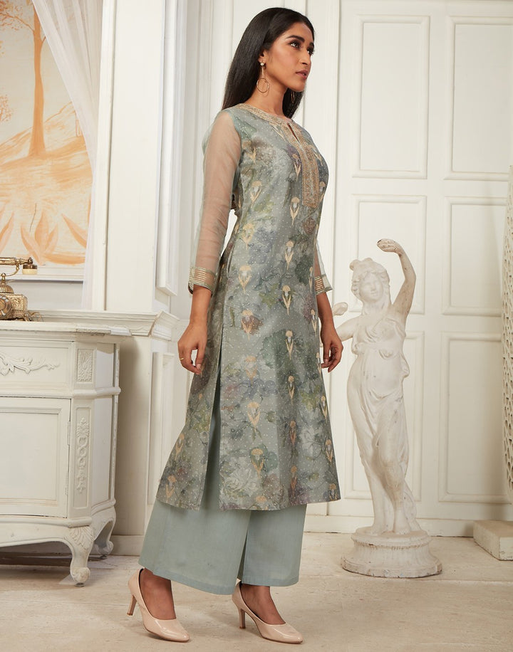 MBZ Meena Bazaar-Elegant Cotton Chanderi Kurti with Plazzo