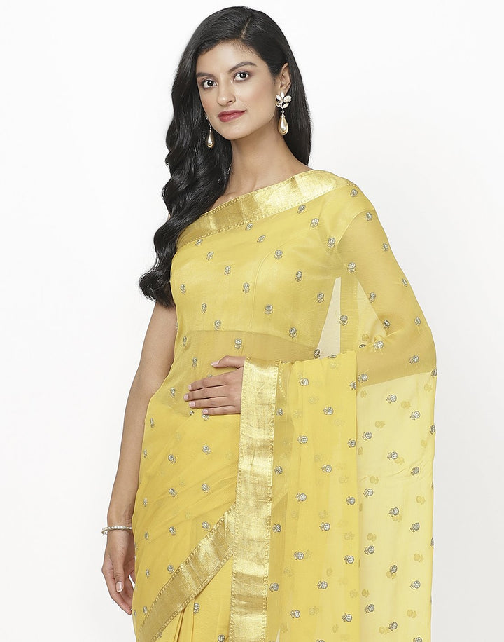 MBZ Meena Bazaar-Yellow Chiffon Saree