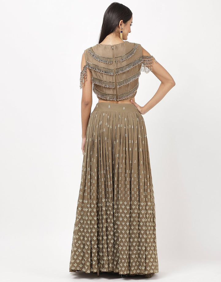 MBZ Meena Bazaar-Elegant Mouse Georgette Stitched hand work Lehenga