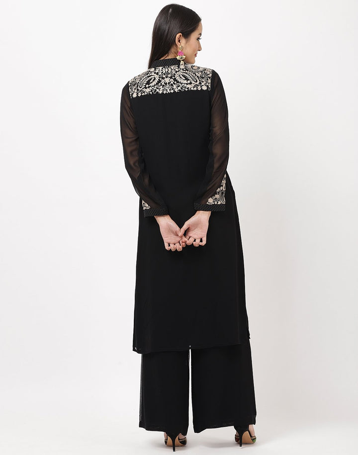 MBZ Meena Bazaar-Black Georgette Kurti with Palazzo