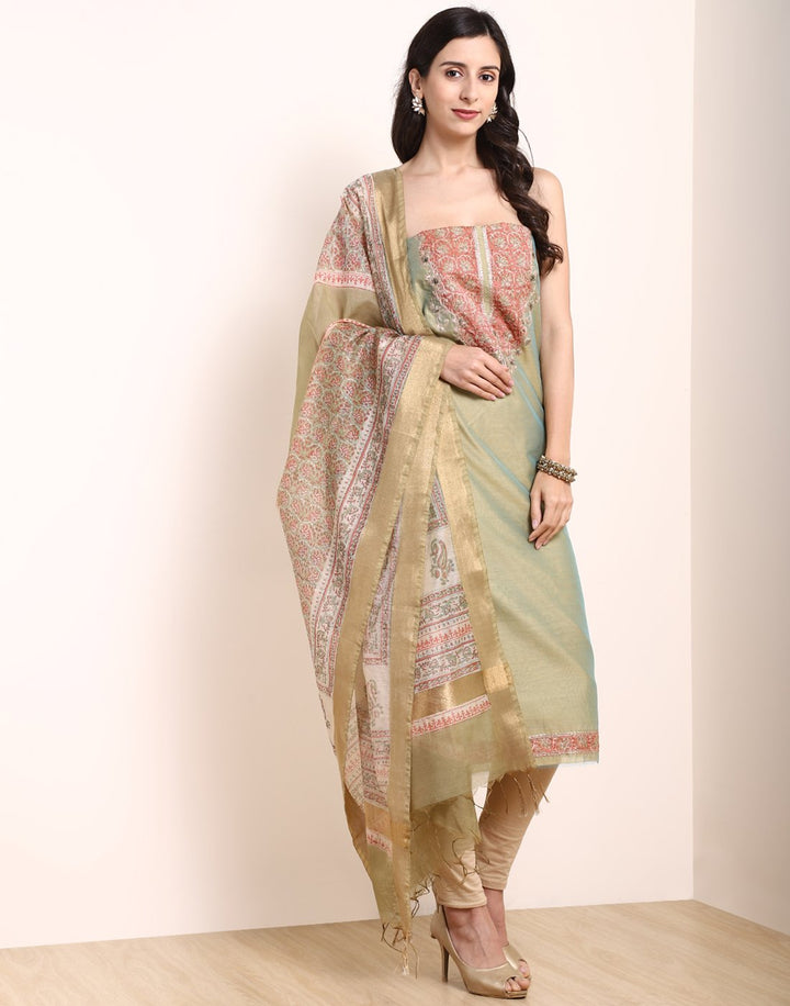 MBZ Meena Bazaar-Dusty Green Chanderi Suit Set