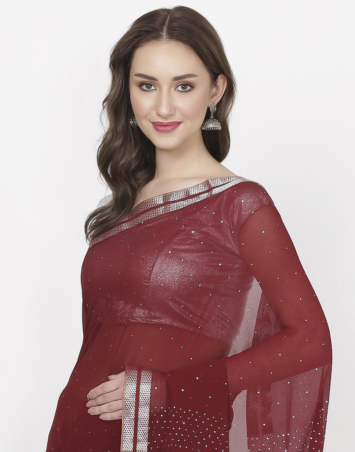 MBZ Meena Bazaar-Maroon Chiffon Saree