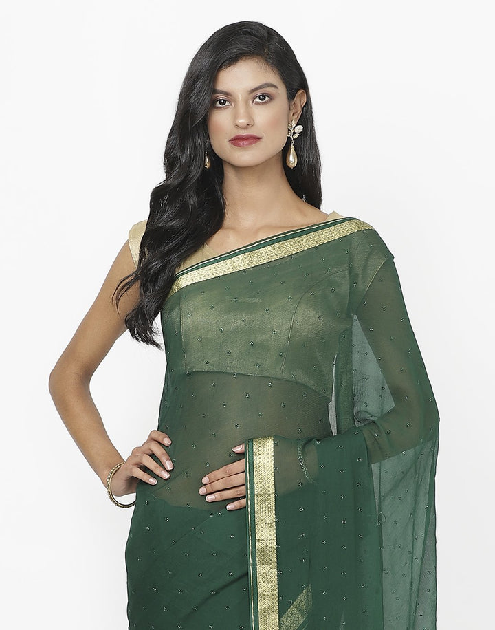 MBZ Meena Bazaar-Green Chiffon Saree