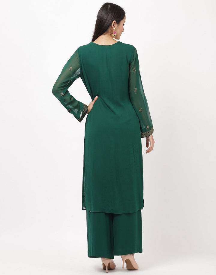 MBZ Meena Bazaar-Wine Georgette Kurti with Palazzo
