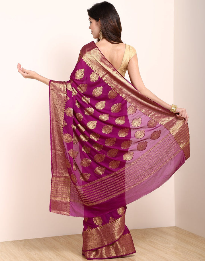 MBZ Meena Bazaar-Purple Art Crape Saree